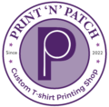 Print n Patch circular purple logo icon for custom t shirt printing in Chennai